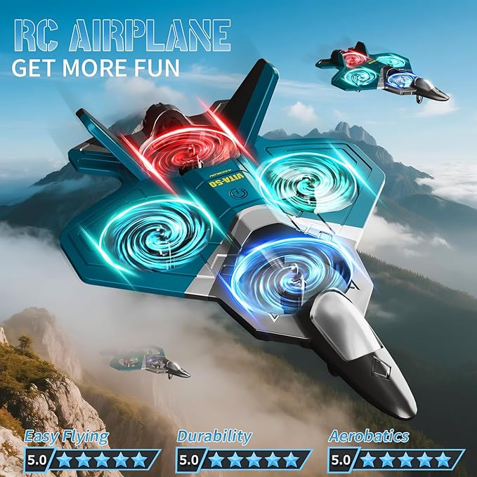 RC Planes with 3 Batteries for Kids Adults Foam Remote Control Airplane Jet Helicopter Drone Toys for Kids Adults 8-12 12-16 Remote Control Plane Airplane Toys with Led Lights