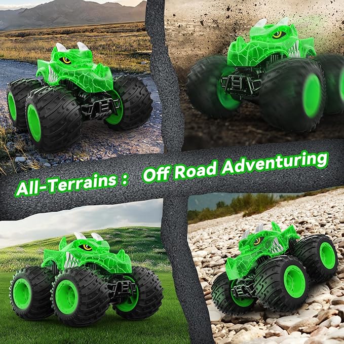 Remote Control Car 2.4GHz Monster Trucks Toys with Light Spray Birthday Gift for Kids 3 4 5 6 7 8 All Terrain RC Cars Toddler Toys for Boys Girls 3+ Year Old (Dinosaur-Green)
