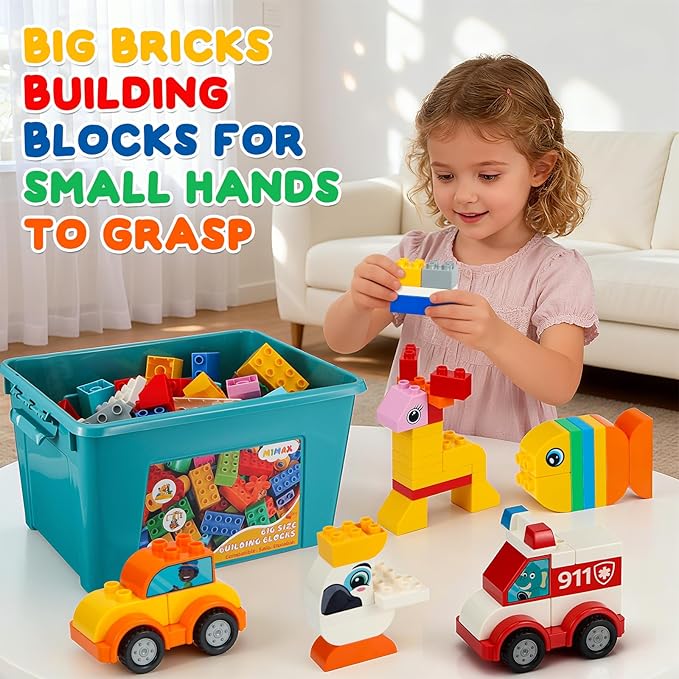 MIMAX Classic Big Bricks Building Blocks Set 180 PCS Toy Building Sets for All Major Brands Interactive Building Toy with Storage Box for Kids Boys and Girls