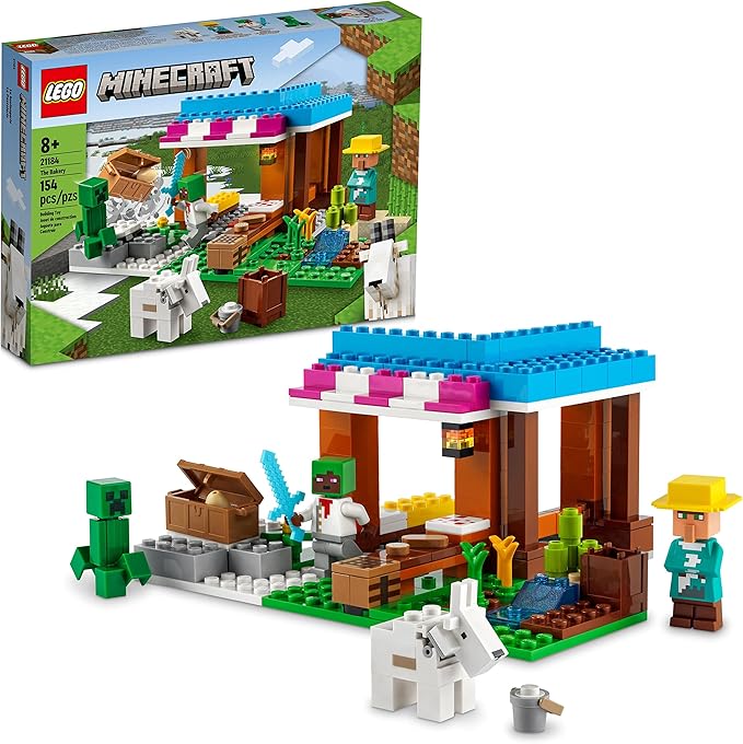 LEGO Minecraft The Bakery Building Kit 21184 Game-Inspired Minecraft Toy Set for Kids Girls Boys Age 8+ Featuring 3 Minecraft Figures and Goat with Village and Treasure Chest Accessories Gift Idea