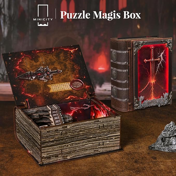 Magic Book Nook Building Set with Lights DIY Booknook Building Model Kit for Home Bookshelf Decor Miniature House Building for Adults Teens (The Sword of Fire)