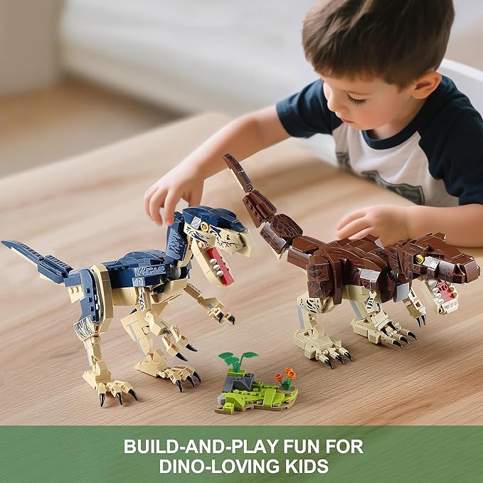 Dinosaur Toy Building Sets Build Mighty T.rex &amp Velociraptor Dinos World Building Kit for Boys and Girls Ages 6+ Year Old Gift Ideas for Birthdays (910 PCS)
