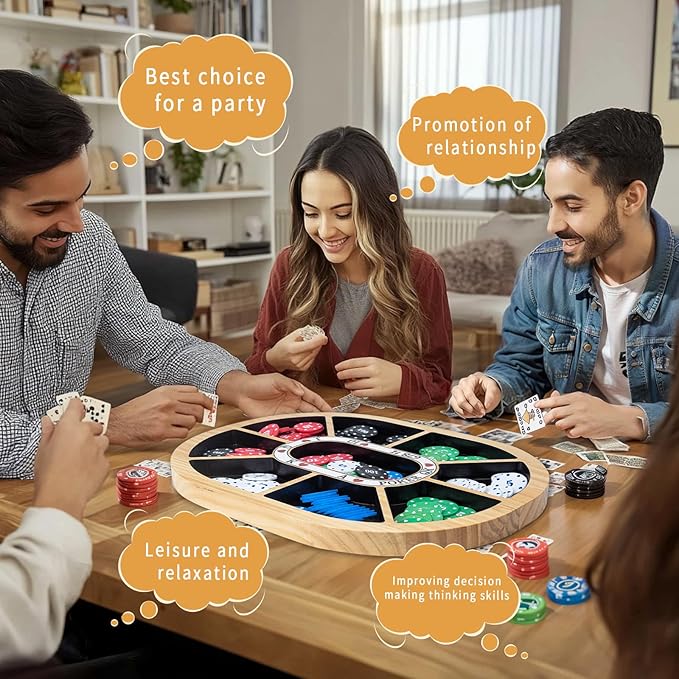 Michigan Rummy Board Game Deluxe Set Wooden Michigan Rummy Game Boardwith 200 Pcs Chips 1 Deck of Poker1 Storage Bag 1 Manual. The Perfect Blend of Rummy and Poker Perfect for Family Game Night