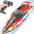 RC Boat with LED Lights 40+ Mins Self-Righting Waterproof Remote Control Boat for Pools Lakes Bathtubs Summer Water Toys for Kids Radio Controlled Watercraft (Red)
