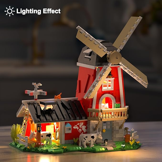 Farm House Building Sets Windmill Toy Building Blocks for Adults Teens 14+ Model Building Kits for Boys Girls Birthday Office Home Decor 1310PCS