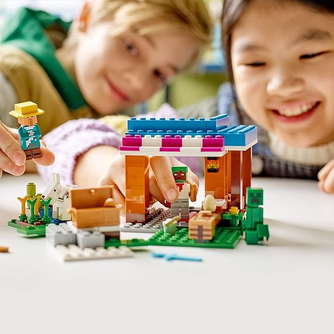 LEGO Minecraft The Bakery Building Kit 21184 Game-Inspired Minecraft Toy Set for Kids Girls Boys Age 8+ Featuring 3 Minecraft Figures and Goat with Village and Treasure Chest Accessories Gift Idea