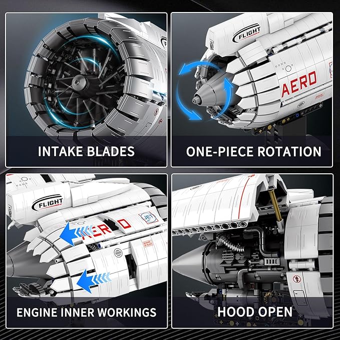 HIGH GODO Aircraft Engine Building Kit That Works Aircraft Turbofan Engine Model Kit with Motor Build Your Own Engine Kit STEM Project for Teens Adults 14+ (1786 PCS)