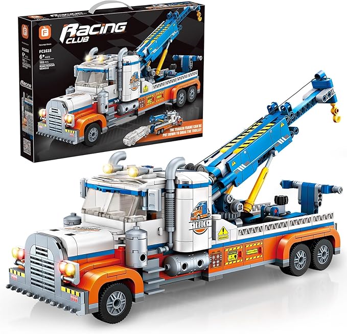 Tow Truck Building Block SetRoad Rescue Vehicle with Crane Toy Model Building KitCity Crane Construction Vehicles Building KItGifts for Kids Ages 6+