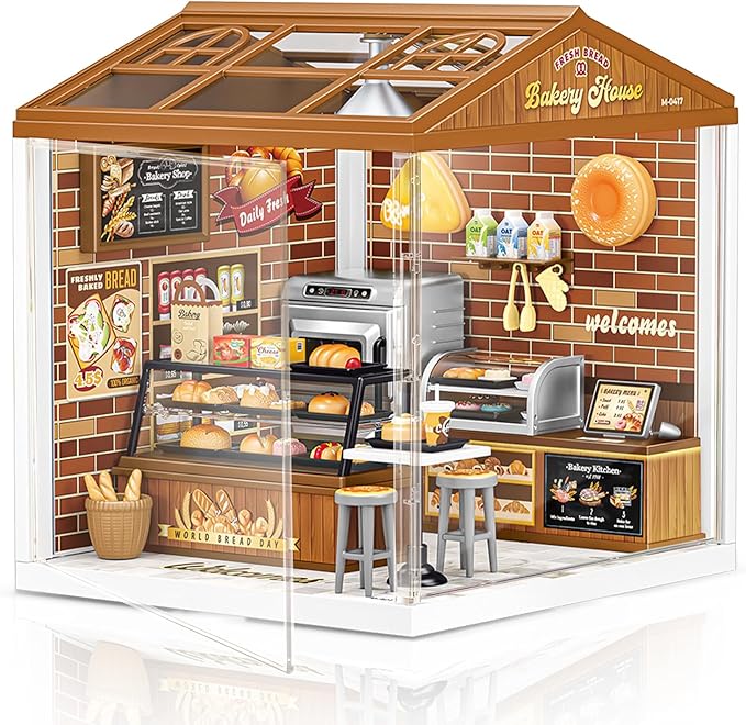 LED Building Blocks for Adults 1:24 DIY Miniature Dollhouse Kits with Roof &amp Dustproof Cover Tiny House Toy Building Sets for Kids Ages 8-12-15 Birthday Hobbies Gift for Men Women Boy Girl