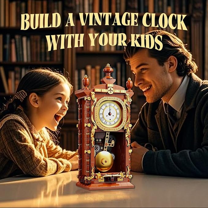 Retro Clock Building Block Set Mechanical Pendulum Vintage Clock Toy with Real Functional Timepiece &amp Moving Gears Home Decor &amp Housewarmings Gift for Man Woman &amp Adults Kids Ages 6+ (75