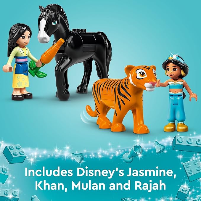 LEGO Disney Princess Jasmine and Mulan Adventure 43208 Palace Set Aladdin &amp Mulan Buildable Toy with Horse and Tiger Figures Gifts for Kids Girls &amp Boys