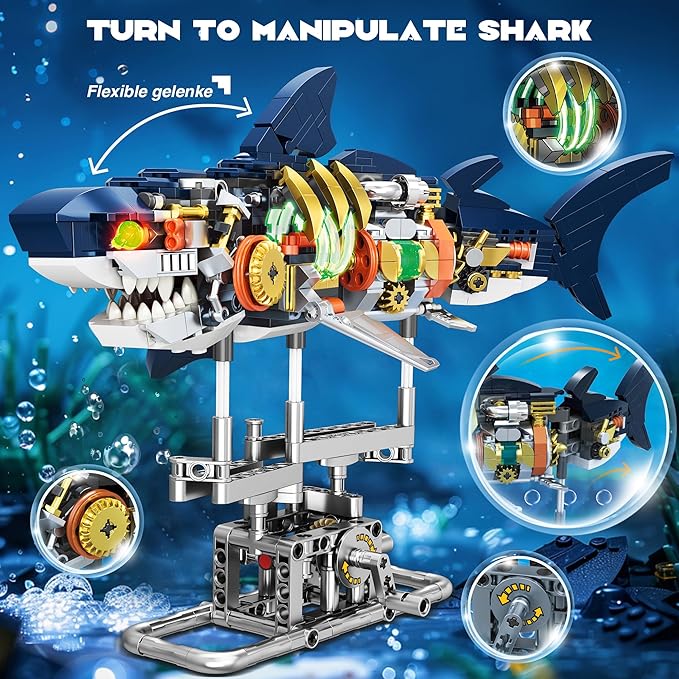 Jorumo Shark Building Block Set for Boy 8-12 Ideas Sea Animal Building Blocks Toys with Lighting and Rotatable Link Components STEM Toys for Kids Adults Crossing Ocean Lovers 666Pcs