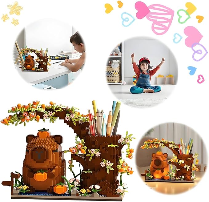 Capybara Building Blocks Set -1880PCS Cute Animals &amp Flowers Building Bricks Kit Kawaii Capybara Gifts Toy for Kids Age 8+ Capybara Stuff Pen Holder&ampDesk Organizer Arts &ampCrafts for Boys