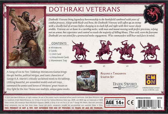 CMON A Song of Ice and Fire Tabletop Miniatures Dothraki Veterans Unit Box - Fearless Warriors of The Great Grass Sea Strategy Game for Adults Ages 14+ 2+ Players 45-60 Minute Playtime Made