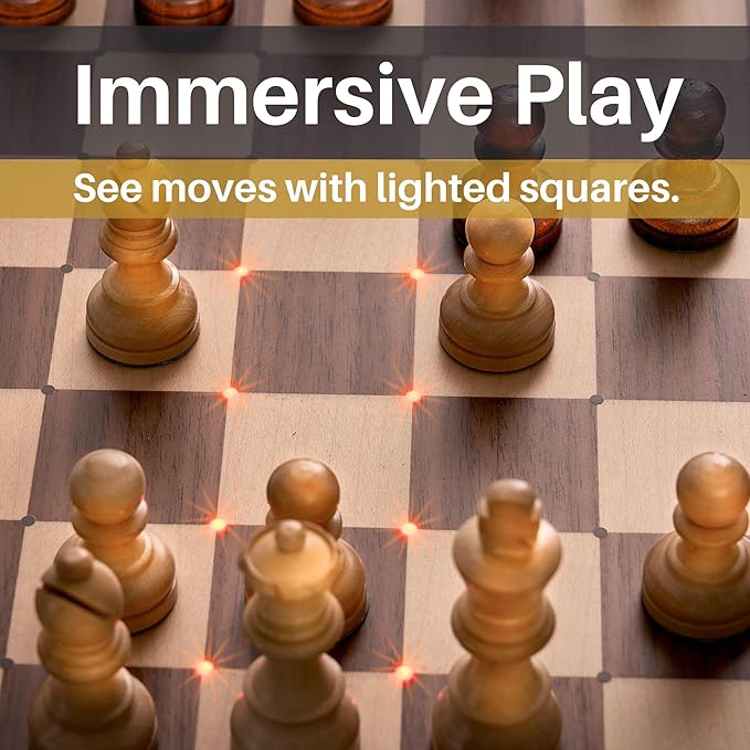 Millennium Chess Classics Exclusive - Electronic Chess Board Set - Chess Teacher &amp Trainer - Auto Sensing Light Up Squares - Smart AI Chess Board for Enhanced Gameplay - Real Wood Hand-Carved Piec