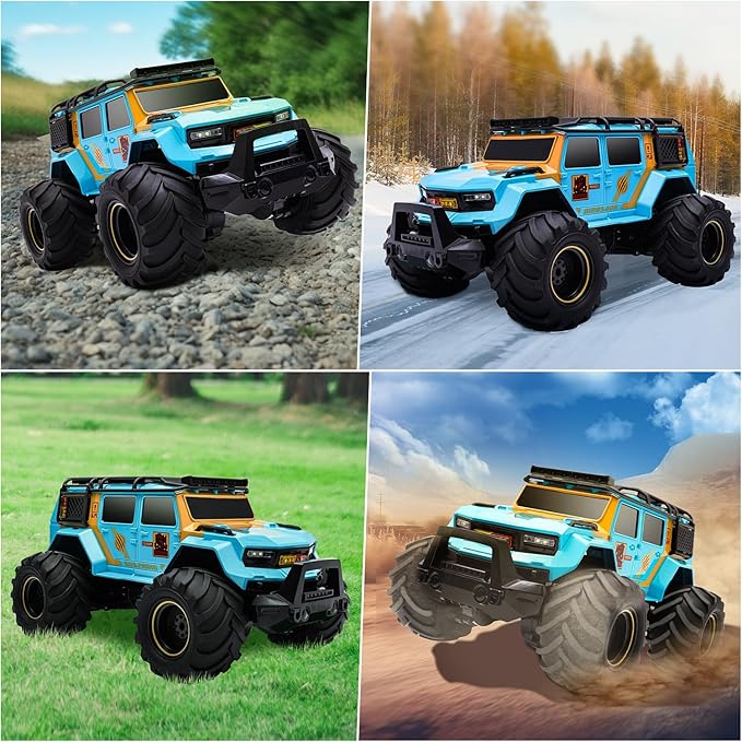 1:14 RC Police Car Waterproof Amphibious Remote Control Police Car for Kids with Siren Lights Boys Girls Age 6 7 8 9 10 11 12 Gift Present Toy(Blue)