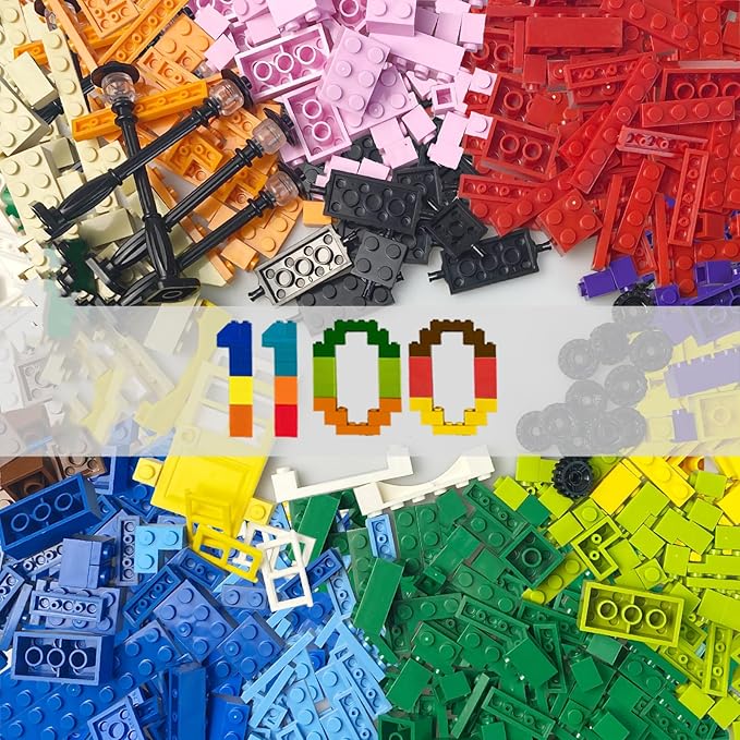 1100 Pieces Building Blocks Compatible with All Major Brands Classic Bulk Blocks Includes Wheels Door Window Street Lights