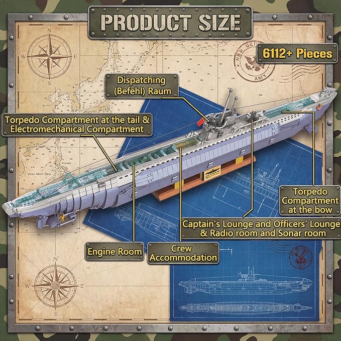 Wyiauy Military Submarine Building Set Military Submarine Model Kit for Adults WW2 History Collectible Home Decorfor Adult Sets for Men Building Sets for Adults