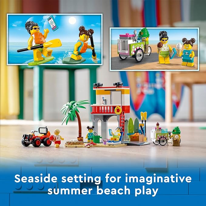 LEGO City Beach Lifeguard Station 60328 Building Kit for Ages 5+ with 4 Minifigures and Crab and Turtle Figures (211 Pieces)