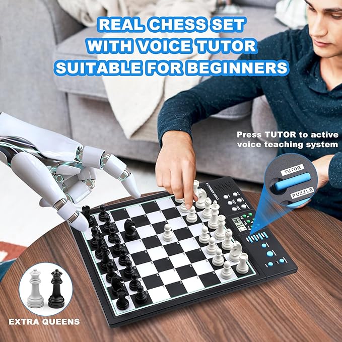 LC2B Advanced Electronic Chess Set with ELO 2200+ Engine &amp Talking AI Tutor Comfortable Size Electronic Chess Board Perfect for Chess Lovers Smart Computer Chess Game Set with Strong Magnet(Blac