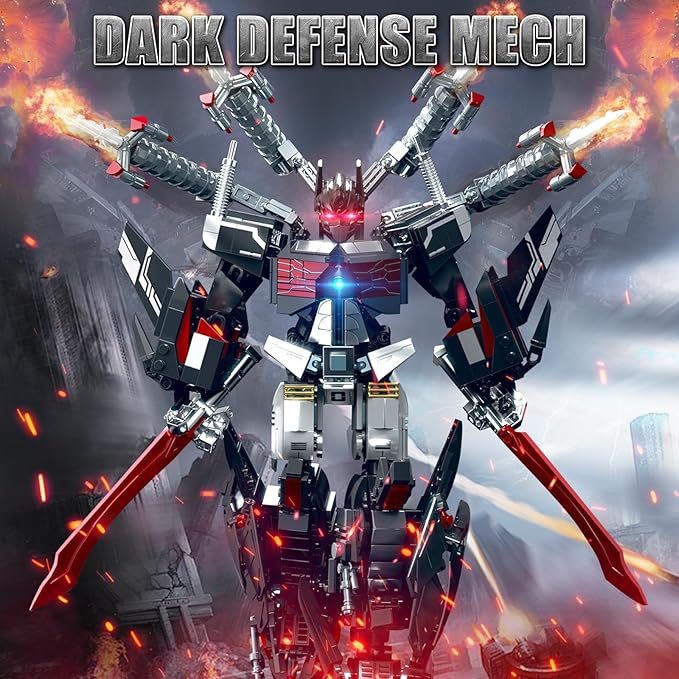 HIGH GODO Dark Defense Mech Robot Transforming Building Blocks Set for AdultsCity Warrior Justice Hero Soldier Mech Model Building Kit Cool Creative Robots Toys Gift for Teens 1013 Pieces