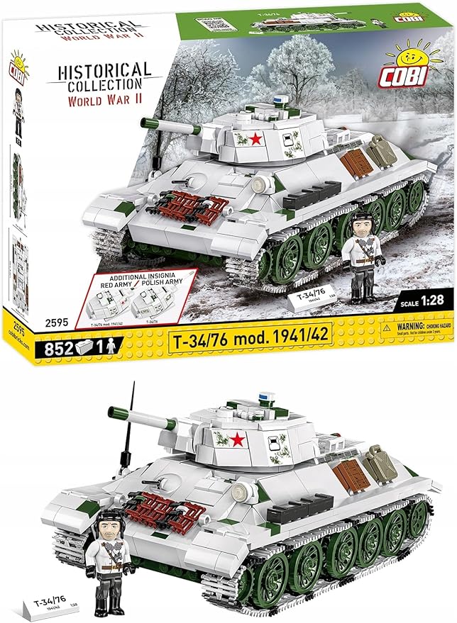 COBI Historical Collection WWII T-34/76 mod 1941/42 2-in-1 (PL/SOV) Tank Building Set 852 Pieces