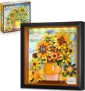 HOGOKIDS Flowers Sunflower Building Set with Lights - 807PCS Painting Frame Artwork Botanical Collection Mini Building Blocks for Home Dcor Wall Art Architecture Set Easter Gift for Adults Teens