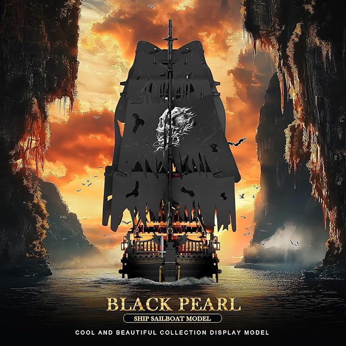 NUTCRACKER Pirate Ship Building Set with LED Light Black Pearl Ship Toy Building Set Sailboat Model Home Decor Easter Christmas Birthday Gift for Adults（1713 Pieces）