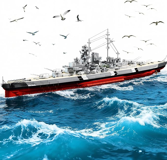 Brihappen Bismarck Battleship Building Block Sets 2686 Pcs MOC Warship Building Toys 31in German WWII Military Theme Boat Model Kit for Collection and Display Gift for Military Lovers