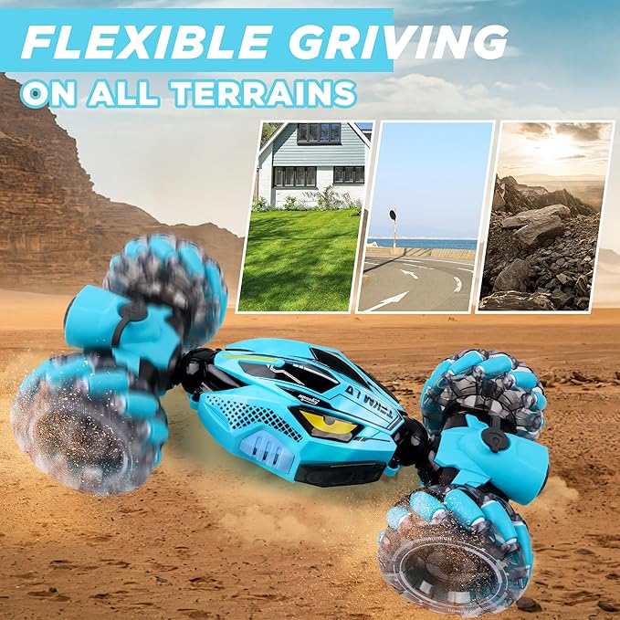 Gesture Sensing RC Stunt Car - Boys Toys Age 6-12 Year Old for Birthday Gifts 2.4GHz 4WD Remote Control Toy with Dual Spray All-Terrain Off-Road Vehicle with Lights &amp Music