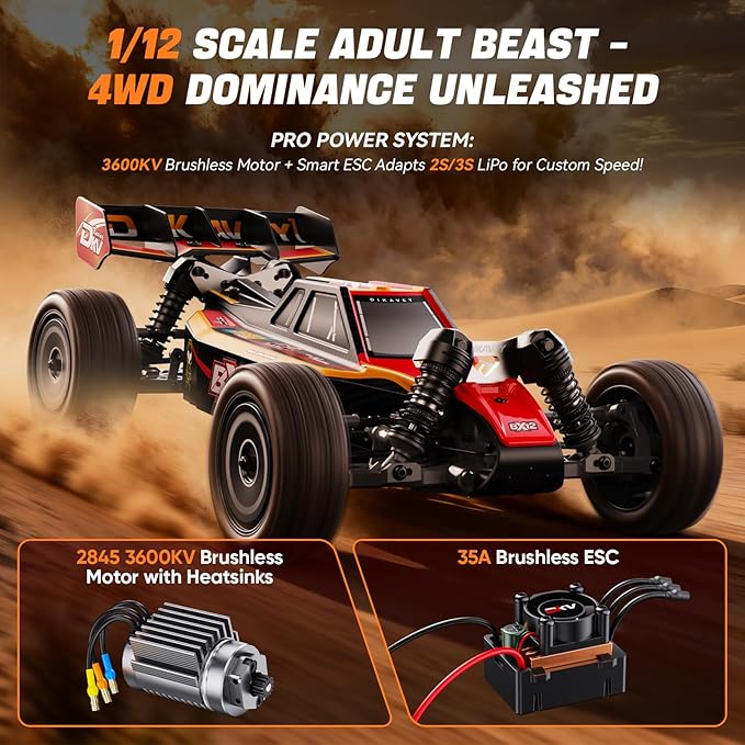 1/12 Brushless RC Cars for AdultsRemote Control Car for Fast Max 42 MPH 4X4 High Speed Racing RC Buggy with 3S 2200 mAh BatteryFast Off-Road RC Truck Suitable as Giftfor Beginner-blue yellow