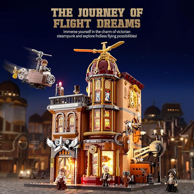 Steampunk Flying Club Lighting Building-Bricks Set - 1871 Pcs Modular Building Blocks Display Collectible Set for Adults