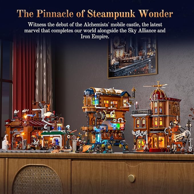 Mecha-Alchemist's Moving Castle Lighting Building-Bricks Set 2690 Pcs Gearwerk Alchemy Lab Collection Display Set for Adults and Steampunk Lovers