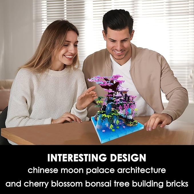 Micro Building Blocks SetsChinese Moon Palace Architecture and Cherry Blossom Bonsai Tree Building Toys for AdultsJapanese Sakura House ModelCreative Mini Bricks Gift for Kids 14+2588 PCS