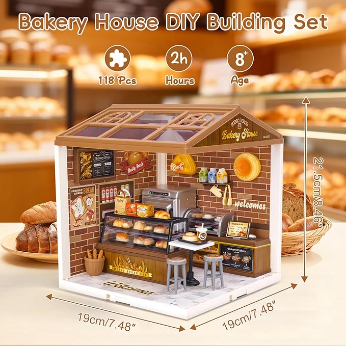 LED Building Blocks for Adults 1:24 DIY Miniature Dollhouse Kits with Roof &amp Dustproof Cover Tiny House Toy Building Sets for Kids Ages 8-12-15 Birthday Hobbies Gift for Men Women Boy Girl