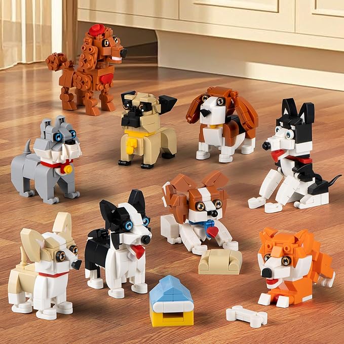 HIGH GODO 9pack Party Favors Mini Dogs Building Set Adorable Animals Building Set for Goodie Bags Stuffers Party Favors Birthday Gift for Teens 14+ (1002PCS)