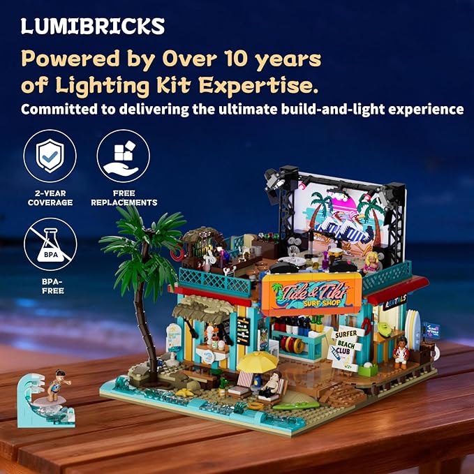 Surf Shop Lighting Building Bricks Set - Coast Club Modular Collection Display Kit with LED and Minifigures 1752 Pcs for Adults &amp Teens &amp Marine Enthusiasts