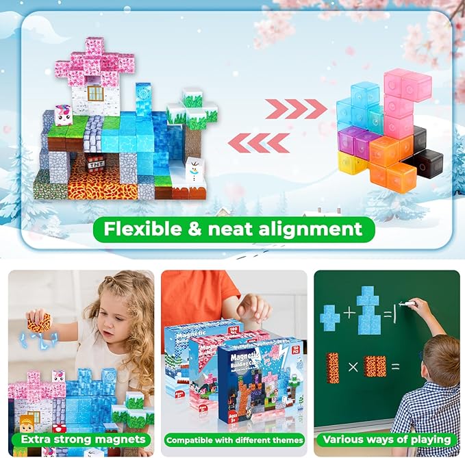 Magnetic Blocks-150PCS Magnetic Building Blocks Magnet Cubes Stacking Dark Forest Glacier Castle STEM Montessori Sensory Toys for Kids Boys Girls Ages 4-8 Holiday Birthday Easter Gifts