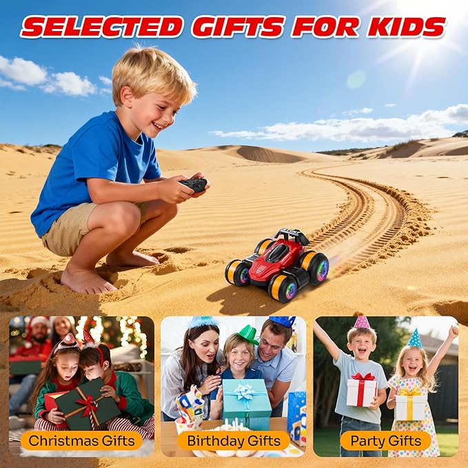 High Speed Remote Control Drift Car for Kids 360 Degree Rotating Deformation Stunt RC Cars for Boys and Girls Ages 3-16 4WD Drift RC Stunt Car with Light for Christmas Birthday Party Gifts (Red)