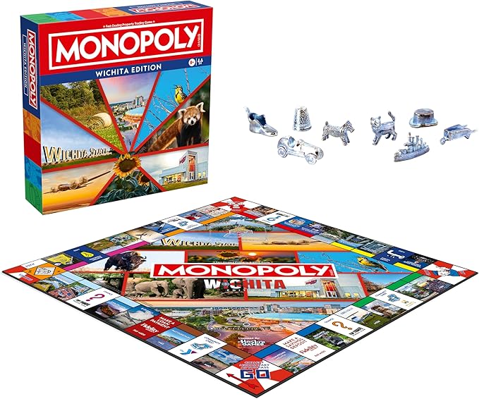 Monopoly Board Game – Wichita KS Edition: 2-6 Players Family Board Games for Kids and Adults Board Games for Kids 8 and Up Great for Game Night