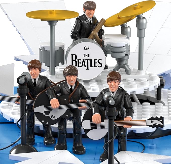 MEGA The Beatles Building Set with 681 Pieces 4 Poseable Action Figures and Ed Sullivan Stage with LED Lights for Adult Collectors