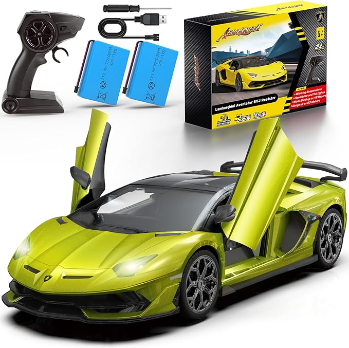 Lamborghini Remote Control Car Officially Licensed 1:14 Lambo RC Car for Boys Girls Birthday Gift Green Toys for 3 4 5 Years Old（Green）
