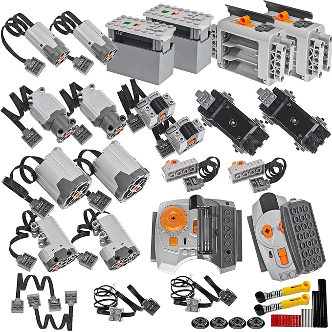 44Pcs Power-Function Kits Set M/L/XL Servo-Train-Motor-Set Compatible with Major Brand Technic-Parts Pieces IR Receiver Adjustable Speed Remote-Control AA/AAA Battery Box Light Switch
