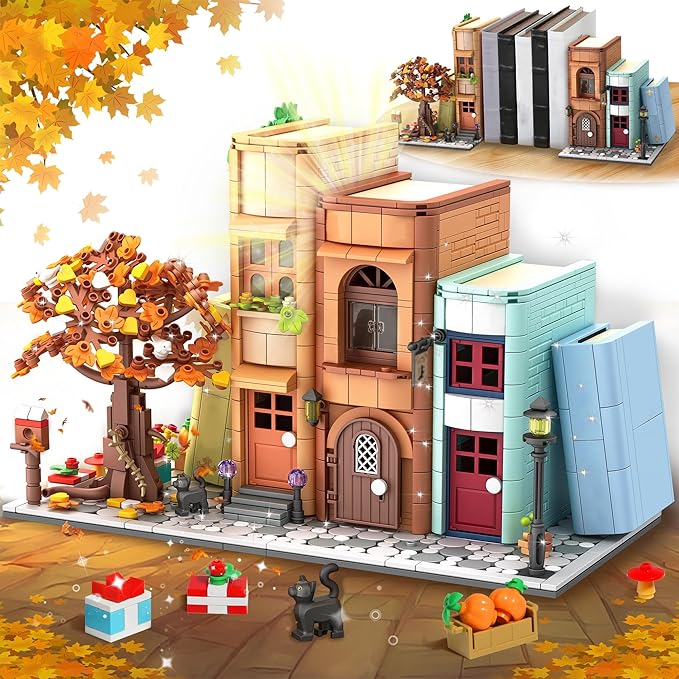 Bookends Building Set for Adult Home Bookshelf Insert Decoration Building Bookcase Miniature House Model Building for Adults 1488pcs