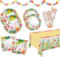 Tropical Luau Party Supplies Kit for 25 - Aloha Hawaiian Party Decorations with Disposable Paper Plates Napkins Cups Tablecloth and Banner | BBQs &amp Summer party