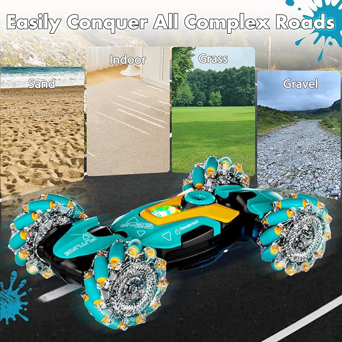Gesture Sensing RC Stunt CarRemote Control Car Toys for Ages 5-134WD All-Terrain with 360° Flips &amp LED Music Show3-6 Year Old Boy Birthday GiftIndoor/Outdoor Play &amp Gifts for Boys Toys Ag