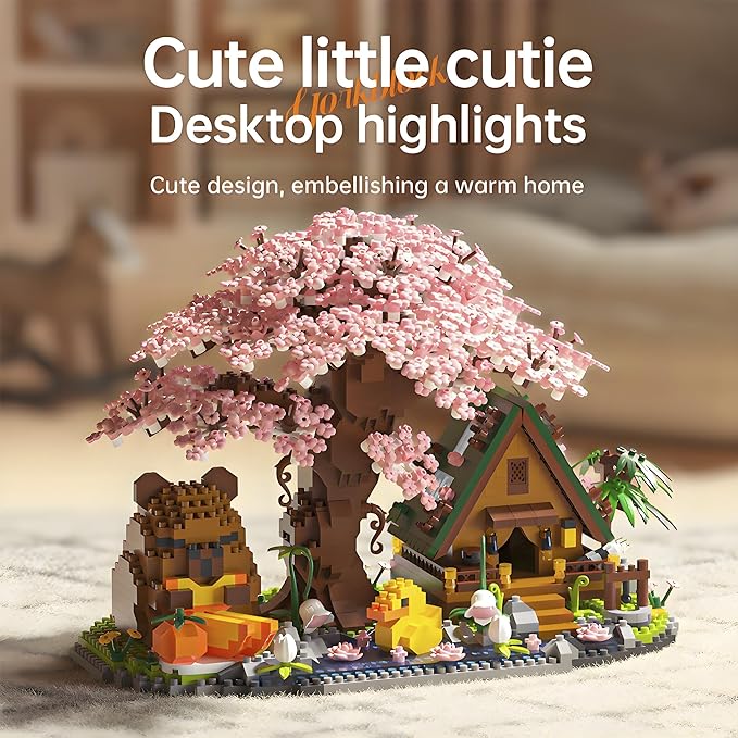 Capybara Cherry Blossom Bonsai Tree House Building Sets for Adults &amp Kids - 2280PCS Micro Mini Blocks Artificial Flower for Desk Office Home Decor DIY Arts &amp Crafts Kits Ages 8+ Girls &am