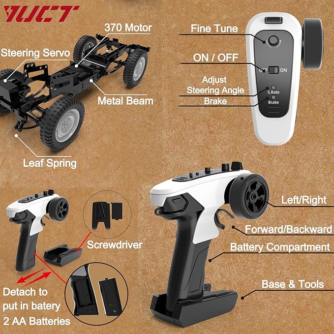 YUCT WPL C94 RC Crawler - 4x4 1/12 Military RC Truck 2.4GhZ Off-Road Vehicle with Two Batteries &amp Metal Drive Shaft (Green)