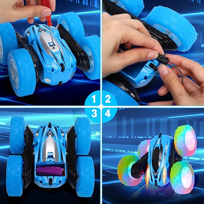 2 Pack Remote Control Car Toys for Kids RC Stunt Cars with Wheel Lights 2.4GHz Drift High Speed 4WD Off Road Double Sided 360° Rotating Cars for Boys Girls