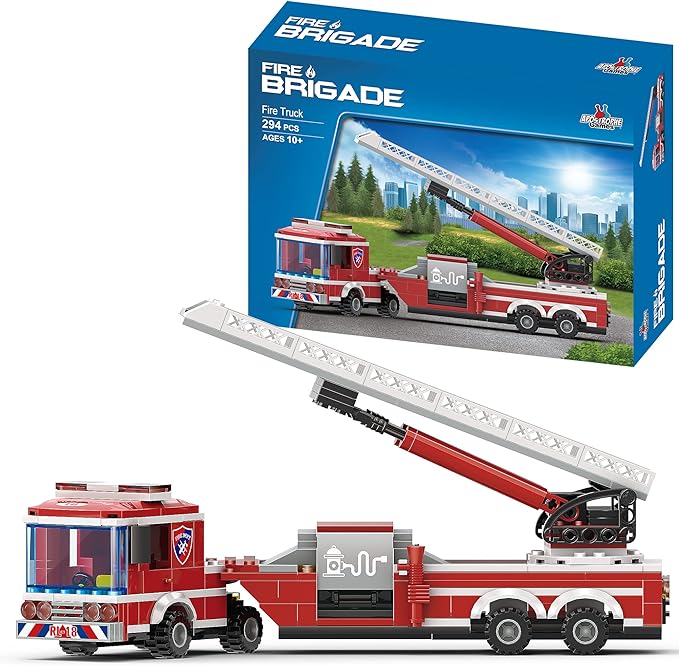 Apostrophe Games Fire Truck Building Block Set - 294 Pieces - Fire Fighter Building Blocks (Extended Ladder Firetruck) Learning and Education for Boys &amp Girls - Ages 10+
